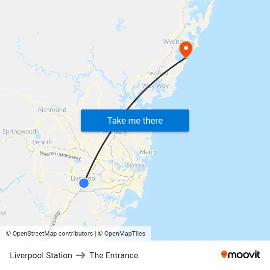 Liverpool Station to The Entrance map