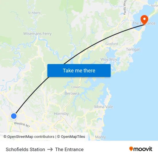Schofields Station to The Entrance map