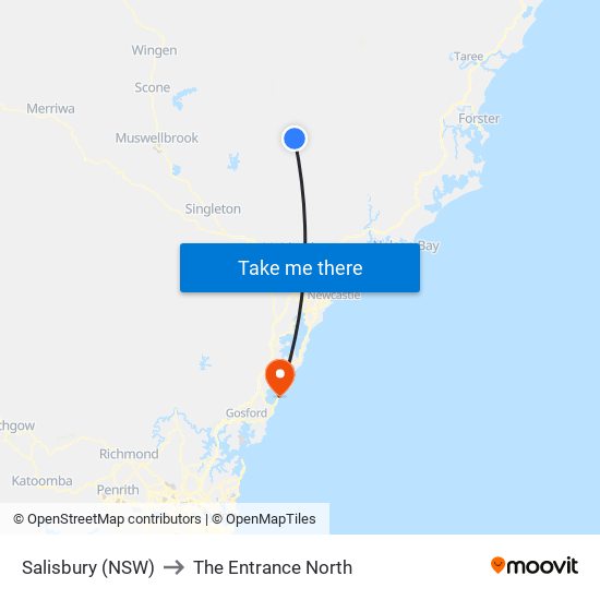 Salisbury (NSW) to The Entrance North map