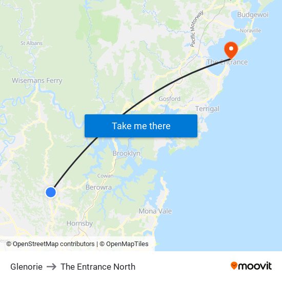 Glenorie to The Entrance North map