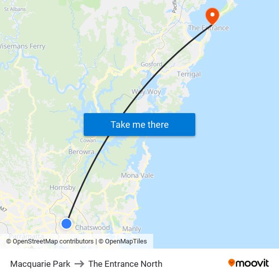 Macquarie Park to The Entrance North map