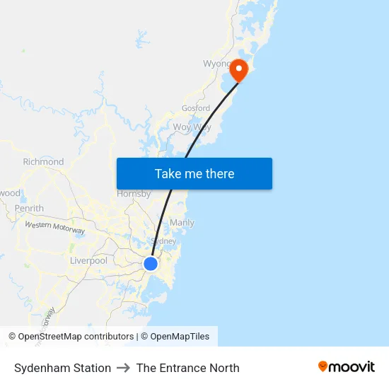 Sydenham Station to The Entrance North map