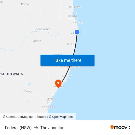 Federal (NSW) to The Junction map