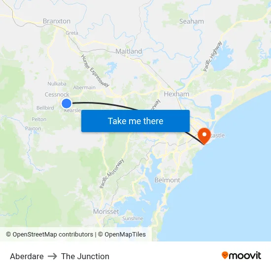 Aberdare to The Junction map