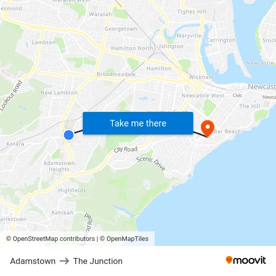 Adamstown to The Junction map