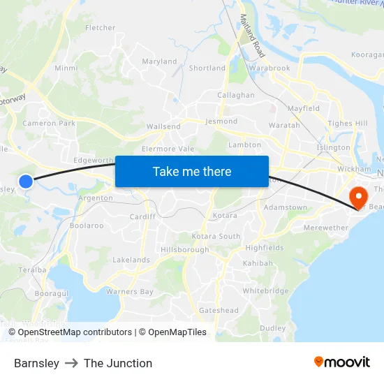 Barnsley to The Junction map