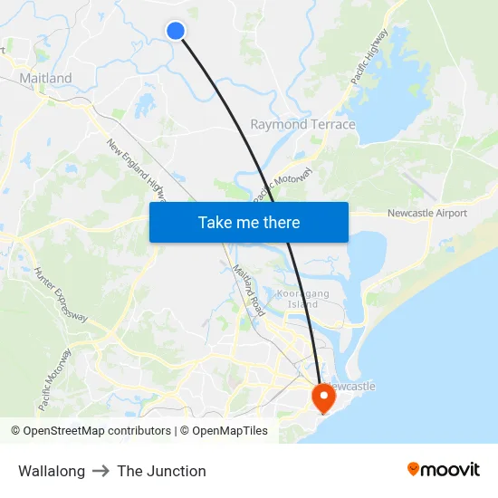 Wallalong to The Junction map