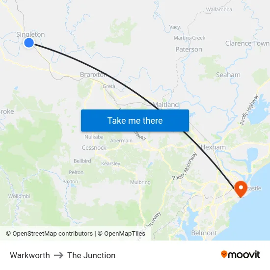 Warkworth to The Junction map