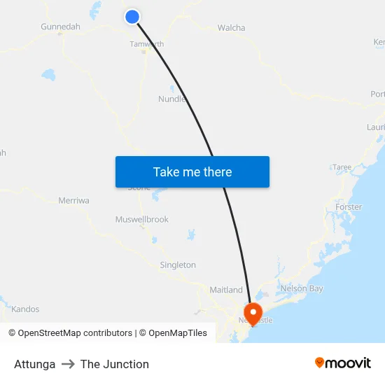 Attunga to The Junction map