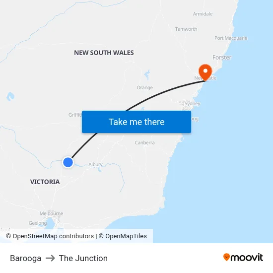 Barooga to The Junction map
