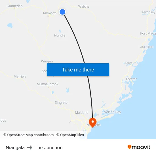 Niangala to The Junction map
