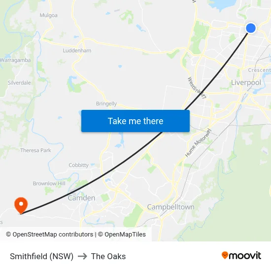 Smithfield (NSW) to The Oaks map