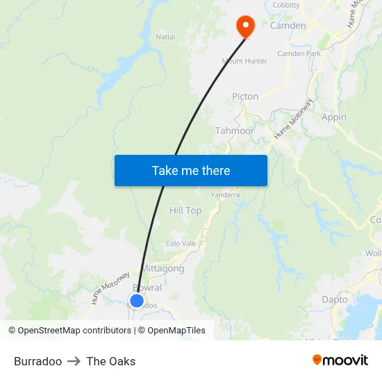Burradoo to The Oaks map