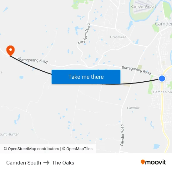 Camden South to The Oaks map