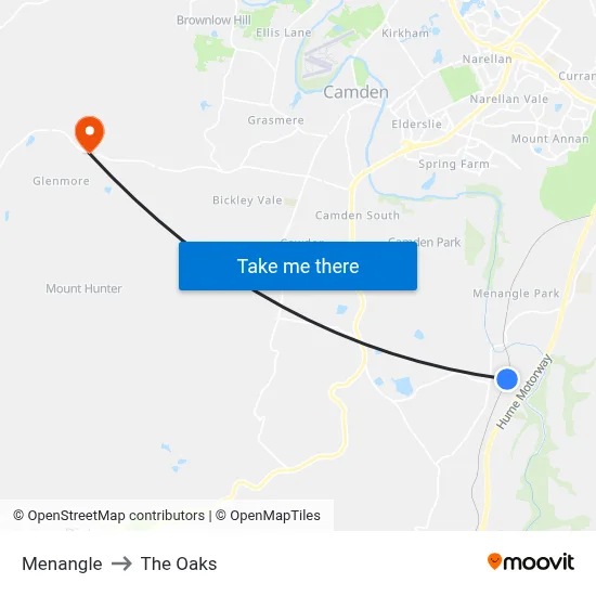 Menangle to The Oaks map