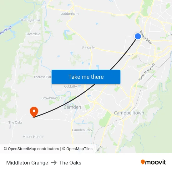 Middleton Grange to The Oaks map