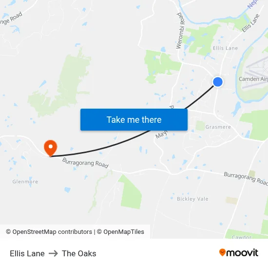 Ellis Lane to The Oaks map