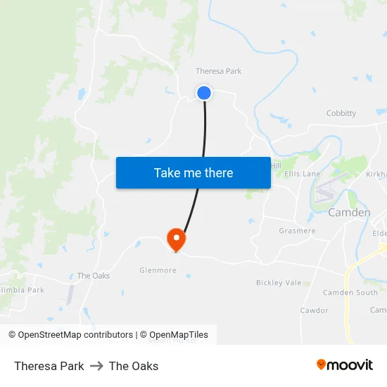 Theresa Park to The Oaks map