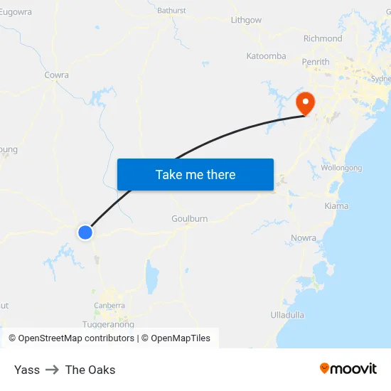 Yass to The Oaks map