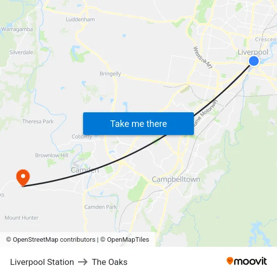 Liverpool Station to The Oaks map