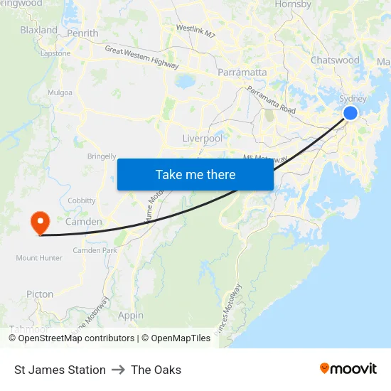 St James Station to The Oaks map