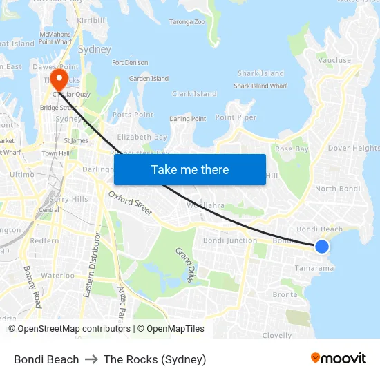 Bondi Beach to The Rocks (Sydney) map
