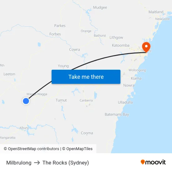 Milbrulong to The Rocks (Sydney) map
