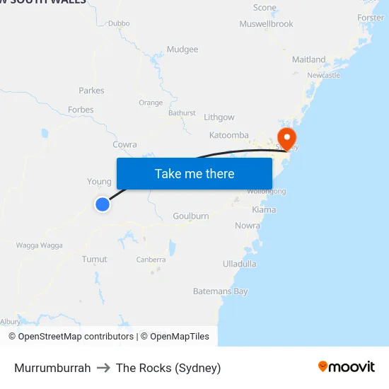 Murrumburrah to The Rocks (Sydney) map