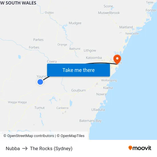 Nubba to The Rocks (Sydney) map