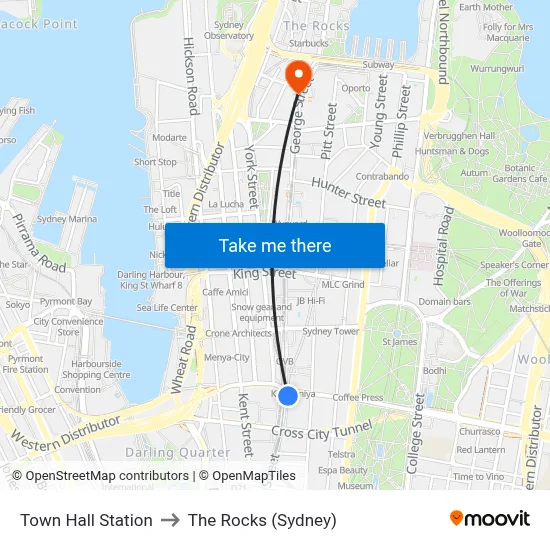 Town Hall Station to The Rocks (Sydney) map