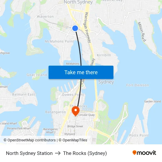 North Sydney Station to The Rocks (Sydney) map
