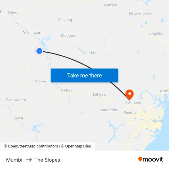 Mumbil to The Slopes map