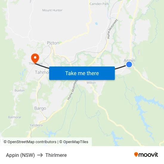 Appin (NSW) to Thirlmere map