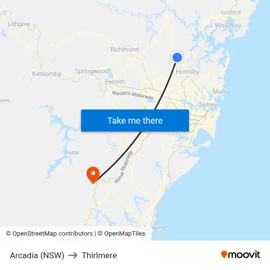 Arcadia (NSW) to Thirlmere map