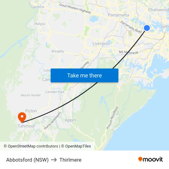 Abbotsford (NSW) to Thirlmere map