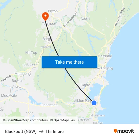 Blackbutt (NSW) to Thirlmere map