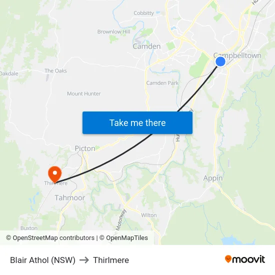 Blair Athol (NSW) to Thirlmere map