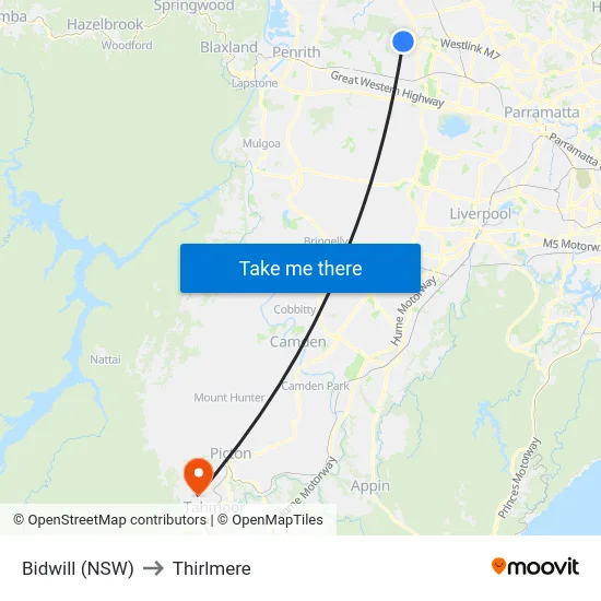 Bidwill (NSW) to Thirlmere map