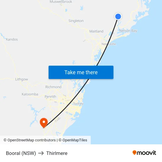 Booral (NSW) to Thirlmere map