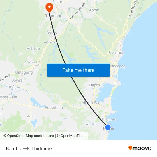 Bombo to Thirlmere map