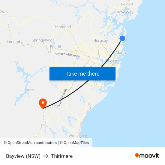 Bayview (NSW) to Thirlmere map