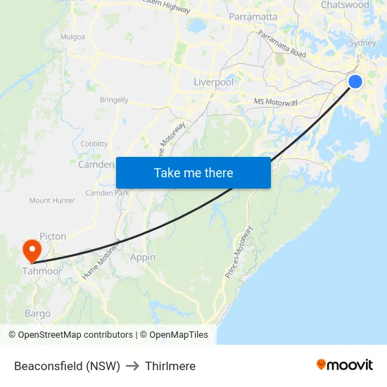 Beaconsfield (NSW) to Thirlmere map