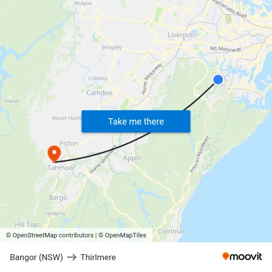Bangor (NSW) to Thirlmere map