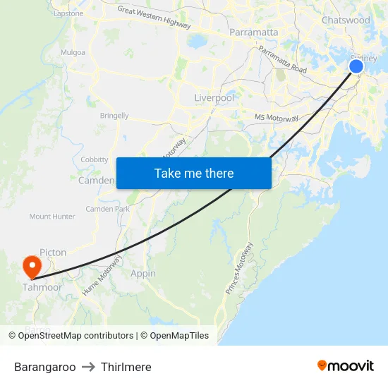 Barangaroo to Thirlmere map