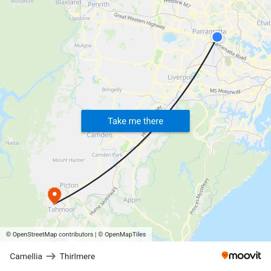 Camellia to Thirlmere map