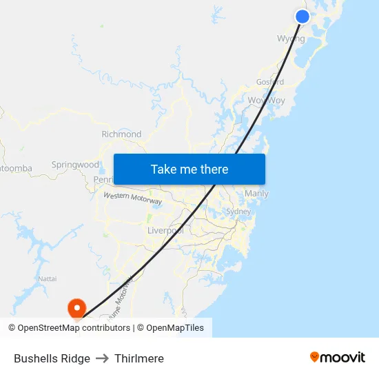 Bushells Ridge to Thirlmere map
