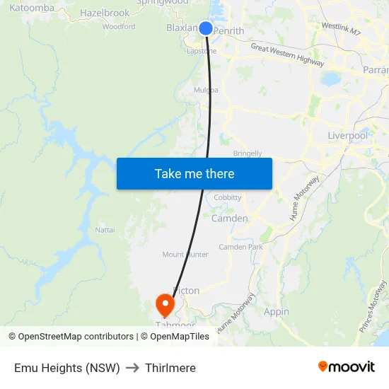Emu Heights (NSW) to Thirlmere map