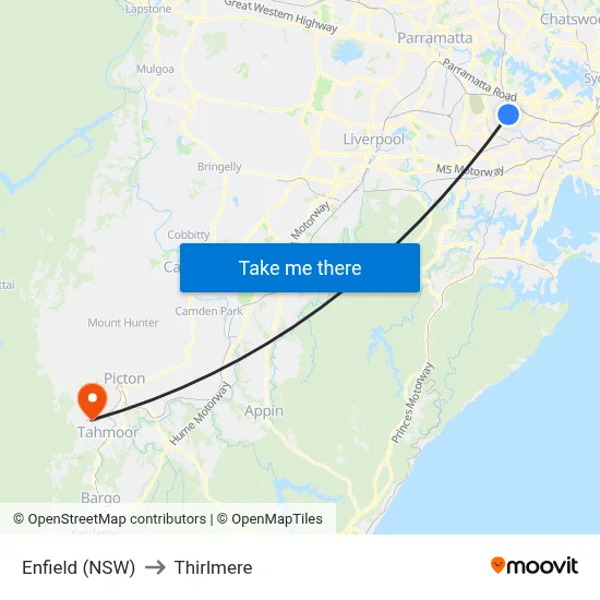 Enfield (NSW) to Thirlmere map