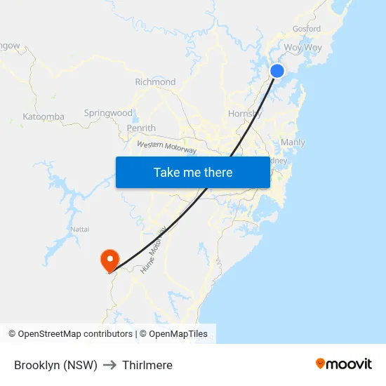 Brooklyn (NSW) to Thirlmere map