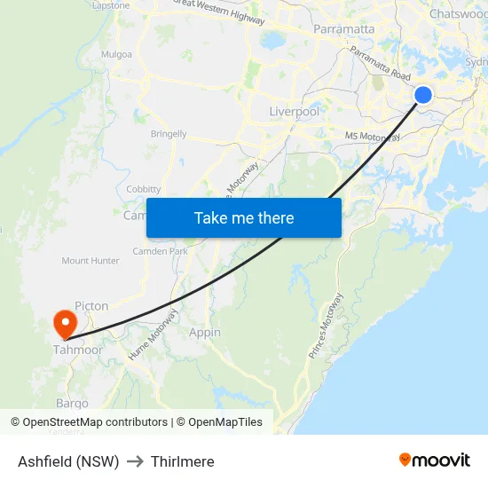 Ashfield (NSW) to Thirlmere map